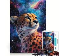 Puzzle 1000 pièces Guépard dans Le Cosmos Jeu de Loisirs créatifs aux Bords Fins,activité intellectuelle relaxante,Cadeau de Noël Amusant (38x26cm)