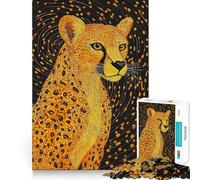 Puzzle 1000 pièces Guépard dans Un Ciel étoilé tourbillonnant Bords impeccables Casse-tête Amusant Cadeau détente Jeu Cadeau d'anniversaire Artistique (38x26cm)