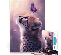 Puzzle 1000 pièces Guépard et Papillon Magique Bords impeccables,Casse-tête Amusant,Cadeau de détente,Jeu,Cadeau d'anniversaire Artistique (38x26cm)