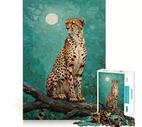 Puzzle 1000 pièces Guépard sur Une Branche au Clair de Lune Peinture Bordure Fine Activité intellectuelle Jeu Relaxant Cadeau de Noël Amusant (50x75cm)