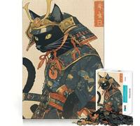 Puzzle 1000 pièces Guerrier Chat Noir Samouraï pour Adolescents Renforce la mémoire, Divertissement paisible, qualité supérieure, (38x52cm)