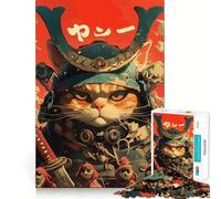 Puzzle 1000 pièces Guerrier Chat Samouraï pour Adultes, Jeu de réflexion et Anti-anxiété, Objet de Collection aux découpes soignées (38x52cm)
