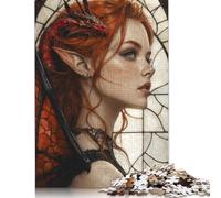 Puzzle 1000 pièces Guerrier elfique et Dragon Rouge, Puzzle pour Adultes, Jeu éducatif, décoration familiale, 1000 pièces (75 x 50 cm)