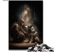 Puzzle 1000 pièces Guerrier et Loup, à partir de 14 Ans, décoration d'intérieur, à Offrir en Cadeau à Toute la Famille (Taille 26x38cm)