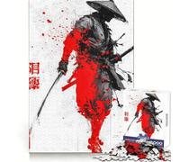 Puzzle 1000 pièces Guerrier Samouraï à Éclaboussures Rouges pour Adultes Détente et Soulagement du Stress Décoration Murale à Bords Précis (38x52cm)
