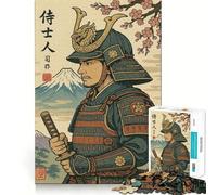 Puzzle 1000 pièces Guerrier Samouraï avec Mont Fuji pour Adolescents Jeu de Logique et de Train Décoration Murale Légère et Découpe Lisse (50x75cm)