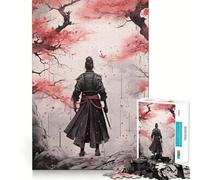 Puzzle 1000 pièces Guerrier Samouraï Cerise Encre Découpe Précise Jeu Créatif et Créatif pour Un Moment de Détente Calme Cadeau d'anniversaire (50x75cm)