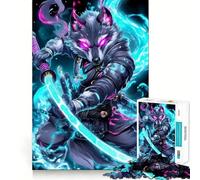 Puzzle 1000 pièces Guerrier Samouraï Loup Jeu cognitif Amusant Structure à emboîtement précise Activité de Partage et de complicité pour Les Proches (50x75cm)
