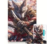 Puzzle 1000 pièces Guerrier Samouraï Loup Stimulation Cognitive Pièces nettes et sans bavures Jeu de Loisirs d'intérieur pour Les fêtes (38x26cm)