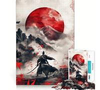 Puzzle 1000 pièces Guerrier Samouraï Lune Rouge pour Adolescents Jeu de logique et de Train Anti-Stress Découpe Lisse Cadeau mémorable (38x52cm)