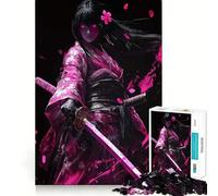 Puzzle 1000 pièces Guerrier Samouraï Rose Cadeau pour Adultes Jeu de Logique Solide et Apaisant Bords Transparents (50x75cm)