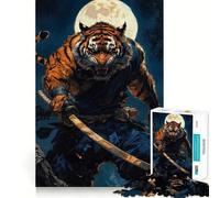 Puzzle 1000 pièces Guerrier Samouraï Tigre pour Adultes Jeu de réflexion apaisant Bords précis 38x52cm