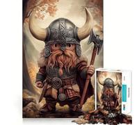 Puzzle 1000 pièces Guerrier Viking Dessin animé avec Hache,découpe Premium,Jouet d'éveil et de détente,Cadeau d'anniversaire Amusant (50x75cm)