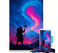 Puzzle 1000 pièces Guerrier Viking sous l'Aurore Jeu Amusant et Technique de découpe Laser avancée Jouet d'intérieur pour Les fêtes (38x52cm)