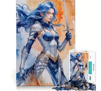 Puzzle 1000 pièces Guerrière aux Cheveux Bleus,Assemblage Parfait,activité ludique et Intelligente,Jeu Amusant pour se détendre,Cadeau d'anniversaire (38x52cm)