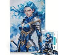 Puzzle 1000 pièces Guerrière aux Cheveux Bleus,décoration soignée,Casse-tête,Cadeau,Jeu de Paix,œuvre d'art de Noël (38x26cm)