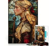 Puzzle 1000 pièces Guerrière en vitrail pour Adolescents, idéal pour stimuler la mémoire et réduire Le Stress, Un Cadeau précieux 38x52cm