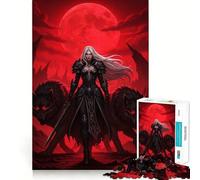 Puzzle 1000 pièces Guerrière et Loups sous la Lune Rouge Jeu de réflexion créatif Découpe Nette Composants Robustes Idéal pour Les Voyages (38x26cm)
