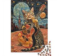 Puzzle 1000 Pièces Guitar Cat Art Print Puzzles pour Adolescents : Améliorent La Mémoire, Défi Éducatif, Cadeaux pour Les Amis Et La Famille 38x26cm/1000pcs