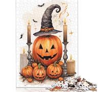 Puzzle 1000 pièces Halloween Citrouilles et Chapeau de Sorcière pour Adultes et Adolescents, Puzzle Papier, Cadeaux du Réveillon de Noël, 1000 pièces (38x26cm)