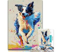 Puzzle 1000 pièces Happy Border Collie pour Adolescents, Jeu éducatif, défi, décoration d'intérieur Unique et Cadeaux (38x26cm)