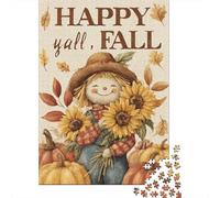 Puzzle 1000 Pièces Happy Fall Scarecrow Garden Flag Puzzle Adulte, Casse-tête, Découpe De Précision, Cadeau Unique pour Anniversaire Et Noël 52x38cm/1000pcs