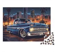 Puzzle 1000 pièces Haute qualité pour Adultes Camion Classique de Nuit Pick-up Bleu Ville Nuit Reflets Premium Épais Solide Vibrant Défiant Jeu Familial 52x38cm/1000pcs