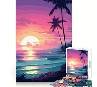 Puzzle 1000 pièces Hawaï Vagues rétro Pixel Tight Fit,Jeu de réflexion créatif,Moment de détente,scène de Noël (50x75cm)