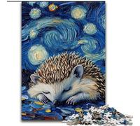 Puzzle 1000 pièces Hérisson Ciel Nocturne en Bois, Un pour s'amuser en Famille 50x75cm Décoration d'œuvre d'art Jouet Intelligent pour Jeux d'intérieur en Famille