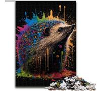 Puzzle 1000 pièces Hérisson coloré en Bois, pour Les Parents, Les Amoureux et Les Amis - 14 Ans et Plus 50x75cm Activité de Jeu familiale captivante