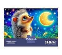 Puzzle 1000 pièces « Hérisson Observant Les étoiles » : Hérisson dans Une forêt onirique et colorée. Jeu éducatif pour Adultes. Décoration Magnifique. Niveau de difficulté Stimulant. 38 x 26 cm.