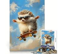 Puzzle 1000 pièces Hérisson Skateur avec Lunettes de Soleil, Jouet de réflexion pour Adolescents, Design Confortable et Relaxant, Cadeau attentionné 38x26cm