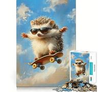 Puzzle 1000 pièces Hérisson Skateur avec Lunettes de Soleil, Jouet de réflexion pour Adolescents, Design Confortable et Relaxant, Cadeau attentionné 38x26cm