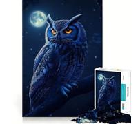 Puzzle 1000 pièces Hibou Bleu perché la Nuit,découpe précise,activité ludique et Intelligente,Moment de détente,Cadeau de décoration d'anniversaire (38x26cm)