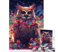 Puzzle 1000 pièces Hibou Parmi Les Fleurs la Nuit Décoration Murale Jeu de réflexion Convient pour la décoration de Bureau Dimensions 38x26cm