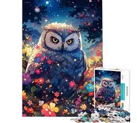 Puzzle 1000 pièces Hibou Parmi Les Fleurs la Nuit Décoration Parfaite pour Un Anniversaire ou Noël Jeu de Construction à Faire soi-même Convient aux Enfants de 14 Ans et Plus (50x75cm)