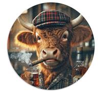 Puzzle 1000 pièces Highland Cow Whisky & Cigar Puzzles pour Adultes Interaction familiale et défi cérébral, Défi d'activité familiale (67,5x67,5cm)