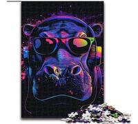 Puzzle 1000 pièces Hippo avec Casque en Carton, Interaction familiale et défi cérébral, Défi d'activité familiale 1000 pièces(26x38cm)