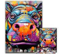 Puzzle 1000 pièces Hippo Graffiti : Casse-tête Stimulant, activité familiale, décoration intérieure, Cadeau de Noël 50x75cm / 19,68x29,52 Pouces