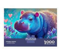 Puzzle 1000 pièces Hippopotame Cœur à Poèmes Bleus sous l'eau - Jeu Éducatif pour Adultes (à partir de 12 Ans) - Décoration Intérieure - Niveau de Difficulté - 38 x 26 cm