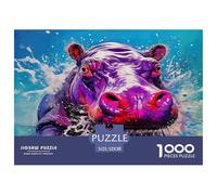 Puzzle 1000 pièces Hippopotame Hippopotame Éclaboussures Néon Vif Audacieux Dynamique | Activité Amusante Cadeau Idée Cadeau Adultes et Enfants 52x38cm