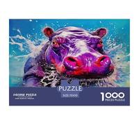Puzzle 1000 pièces Hippopotame Hippopotame Éclaboussures Néon Vif Audacieux Dynamique | Anti-Stress Décoration Murale Adultes 70x50cm