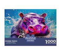 Puzzle 1000 pièces Hippopotame Hippopotame Éclaboussures Néon Vif Audacieux Dynamique | Cadeau Hommes et Femmes Activité Maison 38x26cm