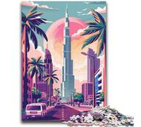Puzzle 1000 pièces : Horizon de Dubaï avec Palmiers pour Adultes et Adolescents, Anti-Stress, Difficile à réaliser, pour la décoration de la Maison (14 Ans et Plus, 1000 pièces, 26x38cm)