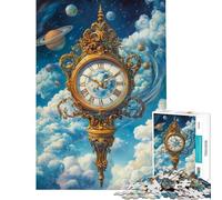 Puzzle 1000 pièces Horloge dorée dans Le Cosmos Puzzle pour Adultes Défi Difficile Stimule Le Cerveau Cadeau de Noël ou d'anniversaire (Dimensions 50x75cm)