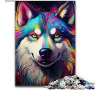 Puzzle 1000 pièces Husky coloré en Bois, pour Les Parents, Les Amoureux et Les Amis - 14 Ans et Plus 50x75cm Idée Cadeau d'anniversaire, Jeu de réflexion Stimulant