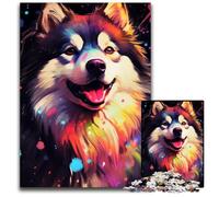 Puzzle 1000 pièces Husky coloré pour Adultes, détente et défi, décoration d'intérieur colorée, pour Les Amis 26x38cm/10,23x14,96 Pouces