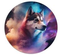Puzzle 1000 pièces Husky Nebula, Puzzle Rond 1000 pièces pour Adultes, Design Complexe pour Adolescents, décoration DIY et Divertissement Stimulant pour Le Cerveau 67,5 x 67,5 cm