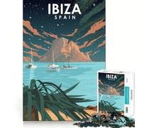 Puzzle 1000 pièces Ibiza Espagne Nuit Art Précis Jeu de Construction Amusant et Stimulant pour l'esprit,pour Un Moment de détente et de Paix,Une œuvre d'art de Noël (38x26cm)