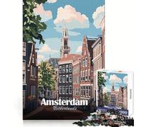 Puzzle 1000 pièces illustrant la Ville d'Amsterdam, Pays-Bas, pour Adolescents Un Cadeau Amusant, stratégique et Relaxant (38x52cm)